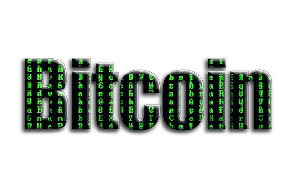 Bitcoin Напис Має Фактуру Фотографії Яка Зображує Зелений Глюк Символи — стокове фото