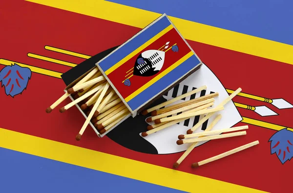 Bandera Suazilandia Muestra Una Caja Fósforos Abierta Que Caen Varios — Foto de Stock