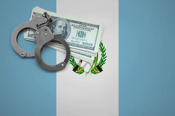 Guatemala Flag Handcuffs Bundle Dollars Concept Breaking Law Thieves Crimes — Stock Photo