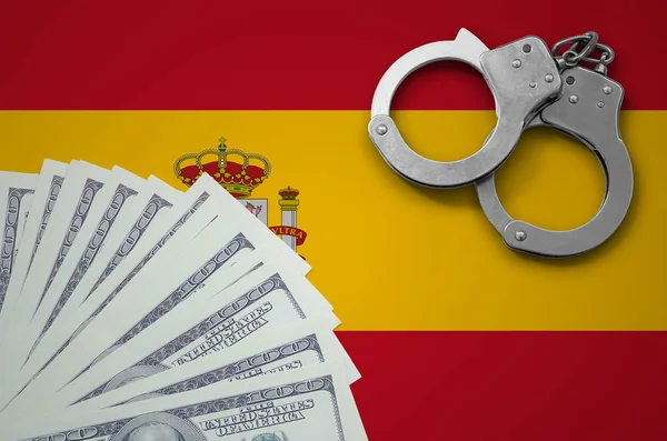 Spanje Vlag Met Handboeien Een Bundel Die Van Dollars Het — Stockfoto
