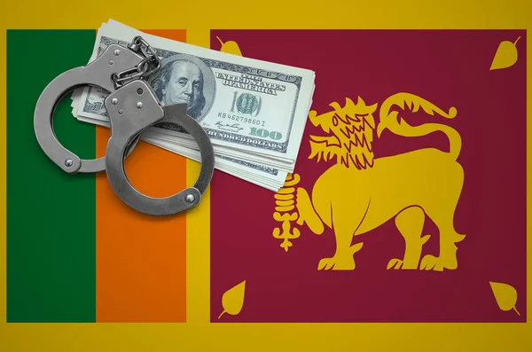 Sri Lanka flag  with handcuffs and a bundle of dollars. The concept of breaking the law and thieves crimes.