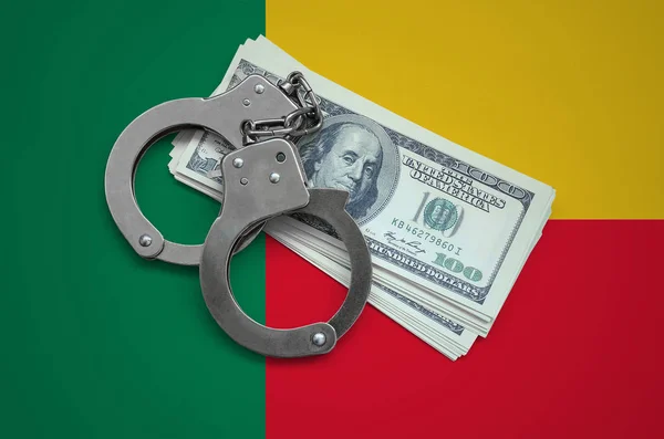 Benin Vlag Met Handboeien Een Bundel Die Van Dollars Corruptie — Stockfoto