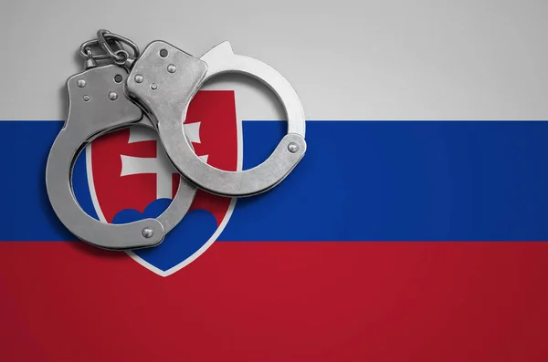 Szlovákia Zászló Rendőrség Megbilincselve Koncepció Bűnözés Bűncselekmények Országban — Stock Fotó