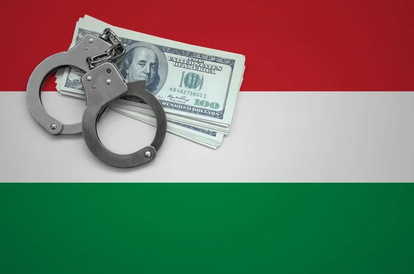 Hungary Flag Handcuffs Bundle Dollars Concept Breaking Law Thieves Crimes — Stock Photo, Image