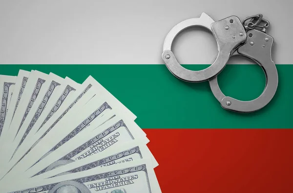 Bulgaria Flag Handcuffs Bundle Dollars Concept Illegal Banking Operations Currency — Stock Photo, Image