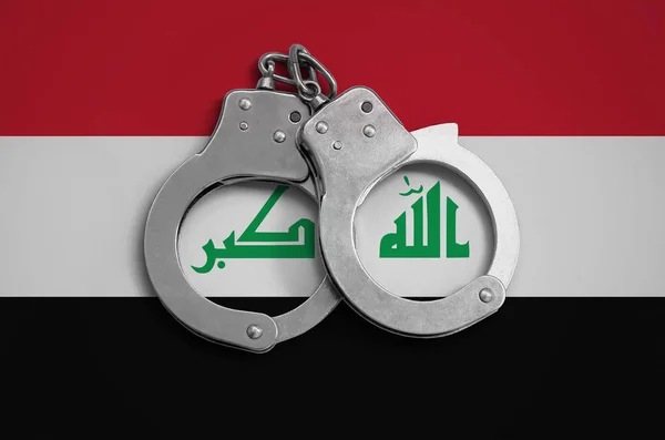 Flaga Policji Kajdanki Iraku Pojęcie Przestrzegania Prawa Kraju Ochrony Przed — Zdjęcie stockowe