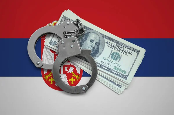 Szerb Zászlót Bilincs Egy Köteg Ból Dollárok Pénznem Korrupció Országban — Stock Fotó