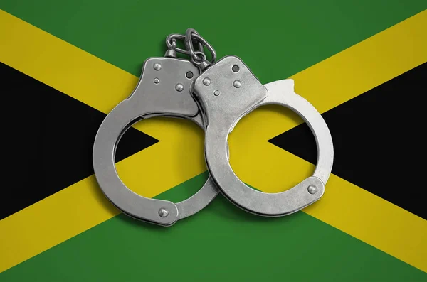 Jamaica Vlajka Policejní Pouta Koncept Dodržování Zákonnosti Zemi Ochrany Před — Stock fotografie