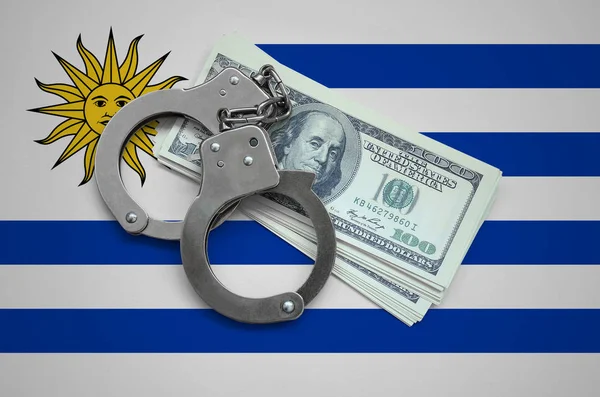Drapeau Uruguay Avec Menottes Paquet Dollars Corruption Monétaire Dans Pays — Photo