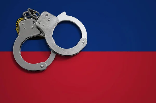 Liechtenstein Zászló Rendőrség Megbilincselve Koncepció Bűnözés Bűncselekmények Országban — Stock Fotó