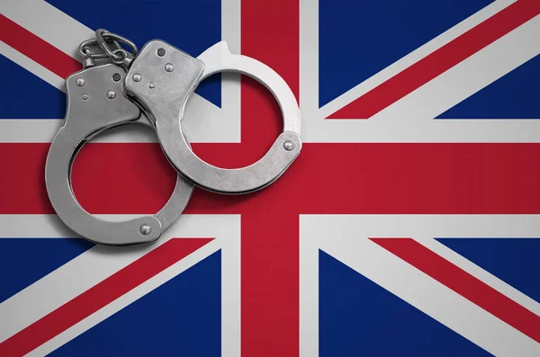 Grand Drapeau Britannique Menottes Police Concept Crime Infractions Dans Pays — Photo