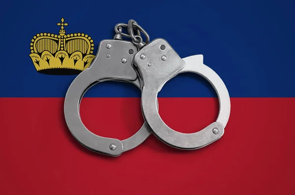 Liechtenstein Zászló Rendőrség Megbilincselve Koncepció Betartását Törvény Ország Bűnözés Elleni — Stock Fotó