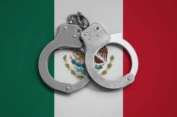Bandera México Esposas Policiales Concepto Observancia Ley País Protección Contra — Foto de Stock