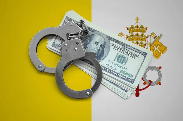 Vlag Van Vaticaanstad Met Handboeien Een Bundel Die Van Dollars — Stockfoto