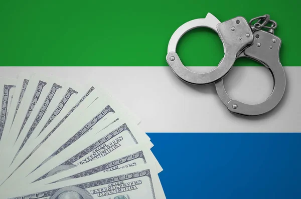 Serra Leoa Bandeira Com Algemas Pacote Dólares Conceito Operações Bancárias — Fotografia de Stock