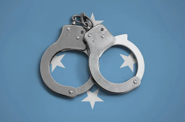 Micronesia Flag Police Handcuffs Concept Observance Law Country Protection Crime — Stock Photo, Image