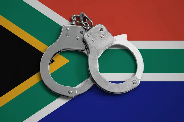 Bandera Sudáfrica Esposas Policía Concepto Observancia Ley País Protección Contra —  Fotos de Stock