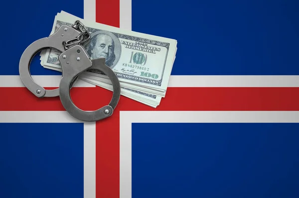 Bandeira Islândia Com Algemas Maço Dólares Conceito Infringir Lei Crimes — Fotografia de Stock