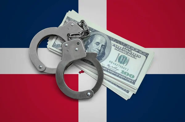 Bandeira República Dominicana Com Algemas Pacote Dólares Corrupção Moeda País — Fotografia de Stock