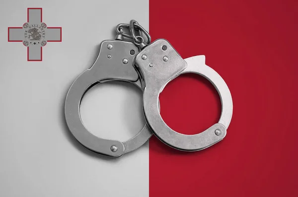 Malta Flag Police Handcuffs Concept Observance Law Country Protection Crime — Stock Photo, Image