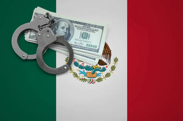 Bandeira México Com Algemas Maço Dólares Conceito Infringir Lei Crimes — Fotografia de Stock