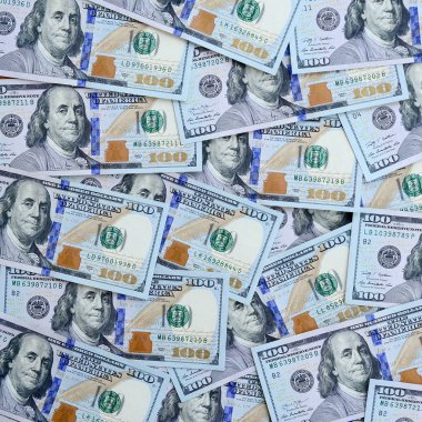 Çok sayıda bize para orta mavi bir şerit ile yeni bir tasarım. Üstten görünüm.