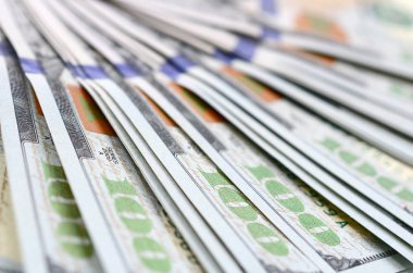 Makro alan sığ derinliği ile vurdu. Yüz ABD Doları faturaları.