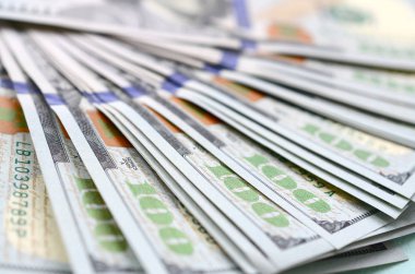 Makro alan sığ derinliği ile vurdu. Yüz ABD Doları faturaları.