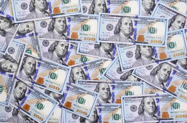 Large Number Dollar Bills New Design Blue Stripe Middle Top — Stock Photo, Image