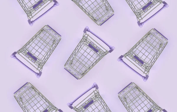 Візерунок Багатьох Маленьких Візків Фіолетовому Тлі Мінімалізм Плоский Вид Зверху — стокове фото
