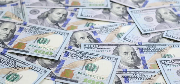 Gran Número Billetes Dólares Estadounidenses Nuevo Diseño Con Una Franja — Foto de Stock
