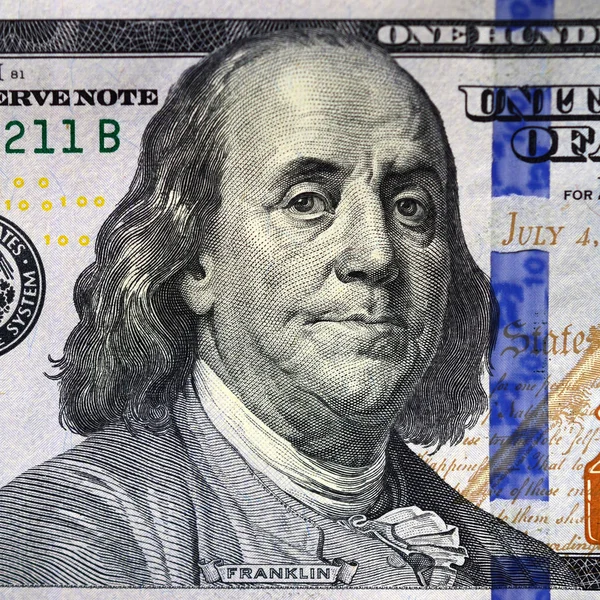 Makro Snímek Sto Americký Dolar Bill Zblízka — Stock fotografie
