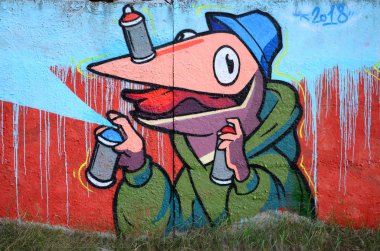 Grafiti çizimler parçası. Eski duvar boya lekeleri sokak sanatı kültür tarzı ile dekore edilmiştir. Renkli arka plan doku.