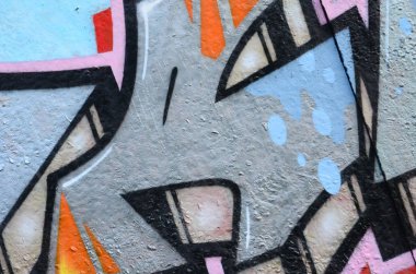 Grafiti çizimler parçası. Eski duvar boya lekeleri sokak sanatı kültür tarzı ile dekore edilmiştir. Renkli arka plan doku.