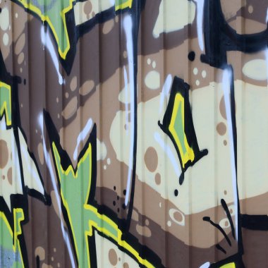 Grafiti çizimler parçası. Eski duvar boya lekeleri sokak sanatı kültür tarzı ile dekore edilmiştir. Renkli arka plan doku.