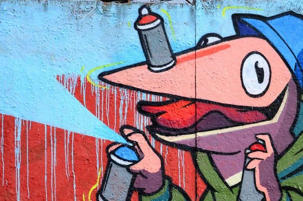 Részlet Rajzok Graffiti Régi Fal Festék Foltot Stílus Street Art — Stock Fotó