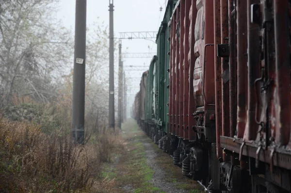 暴雨多云天气下的列车照片与浅景深 — 图库照片
