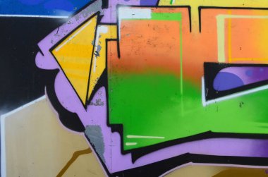 Grafiti çizimler parçası. Eski duvar boya lekeleri sokak sanatı kültür tarzı ile dekore edilmiştir. Çok renkli arka plan dokusu.