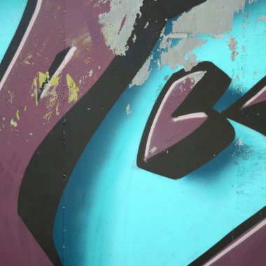 Grafiti çizimler parçası. Eski duvar boya lekeleri sokak sanatı kültür tarzı ile dekore edilmiştir. Renkli arka plan doku soğuk tonlarda.