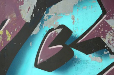 Grafiti çizimler parçası. Eski duvar boya lekeleri sokak sanatı kültür tarzı ile dekore edilmiştir. Renkli arka plan doku soğuk tonlarda.