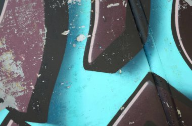 Grafiti çizimler parçası. Eski duvar boya lekeleri sokak sanatı kültür tarzı ile dekore edilmiştir. Renkli arka plan doku soğuk tonlarda.