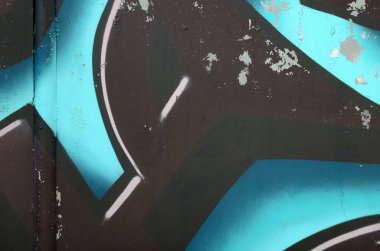 Grafiti çizimler parçası. Eski duvar boya lekeleri sokak sanatı kültür tarzı ile dekore edilmiştir. Renkli arka plan doku soğuk tonlarda.