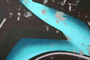 Grafiti çizimler parçası. Eski duvar boya lekeleri sokak sanatı kültür tarzı ile dekore edilmiştir. Renkli arka plan doku soğuk tonlarda.