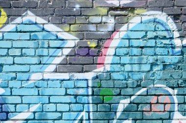 Grafiti çizimler parçası. Eski duvar boya lekeleri sokak sanatı kültür tarzı ile dekore edilmiştir. Renkli arka plan doku soğuk tonlarda.