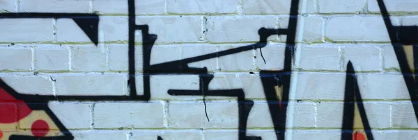 Fragment Von Graffiti Zeichnungen Die Alte Wand Mit Farbflecken Stil — Stockfoto