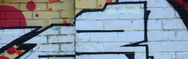 Fragment Van Graffiti Tekeningen Oude Muur Versierd Met Verf Vlekken — Stockfoto