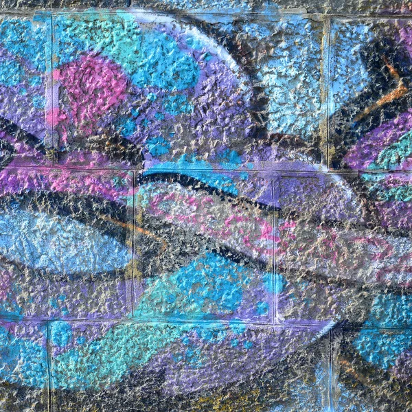 Fragment Von Graffiti Zeichnungen Die Alte Wand Mit Farbflecken Stil — Stockfoto