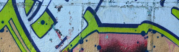 Fragment Von Graffiti Zeichnungen Die Alte Wand Mit Farbflecken Stil — Stockfoto