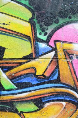 Grafiti çizimler parçası. Eski duvar boya lekeleri sokak sanatı kültür tarzı ile dekore edilmiştir. Çok renkli arka plan dokusu.