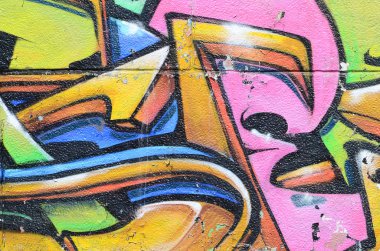 Grafiti çizimler parçası. Eski duvar boya lekeleri sokak sanatı kültür tarzı ile dekore edilmiştir. Çok renkli arka plan dokusu.
